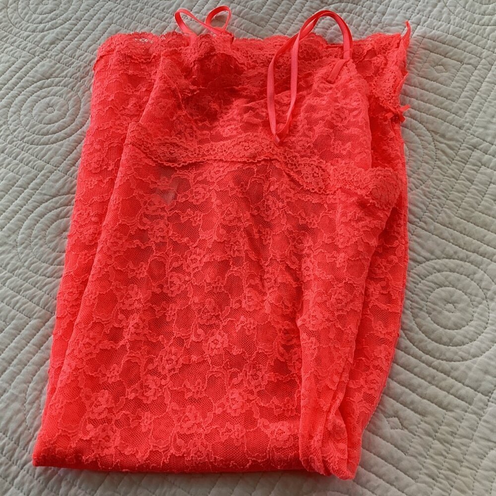 Victoria secret  Neon pink vintage dress slip dress lace collection size L - Picture 7 of 11